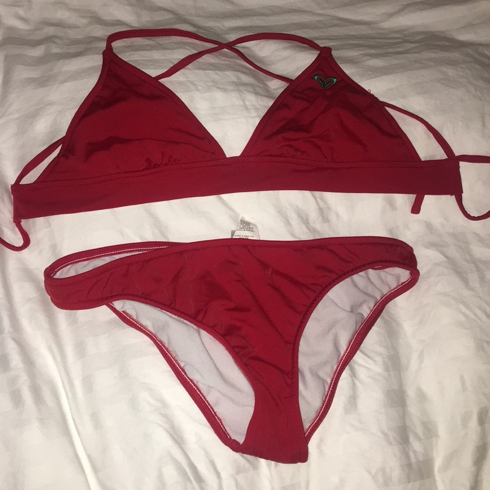 Red bikini with cris cross back